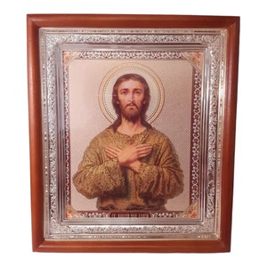 Icon in wooden frame of Alexey Man of God | Icon under glass with decoration | Orthodox icon | Lithography icon | 15x17 cm | Icon Alexey |