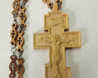 Cruz sacerdotal / Cruz pectoral / Crucifixión / Cruz pectoral / Cruz de madera tallada / Cruz de ayuno / Jesucristo / Cruz ortodoxa