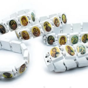 Holzarmband mit Symbolen | Armband mit Heiligen | Orthodox Armband | Naturholz | Armband für Männer und Frauen | Christliches Armband |