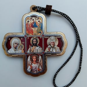 Pendant cross with icon in car | Wooden pendant in car | Cross in car | Pendant with icons | Pendant | Wooden cross | Tassel pendant | Cross