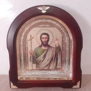 Icon 3D effect wooden frame arch John the Baptist | 25х27.5 cm | Arch Wooden icon | Icon under glass | Icon John Baptist | Orthodox icon |