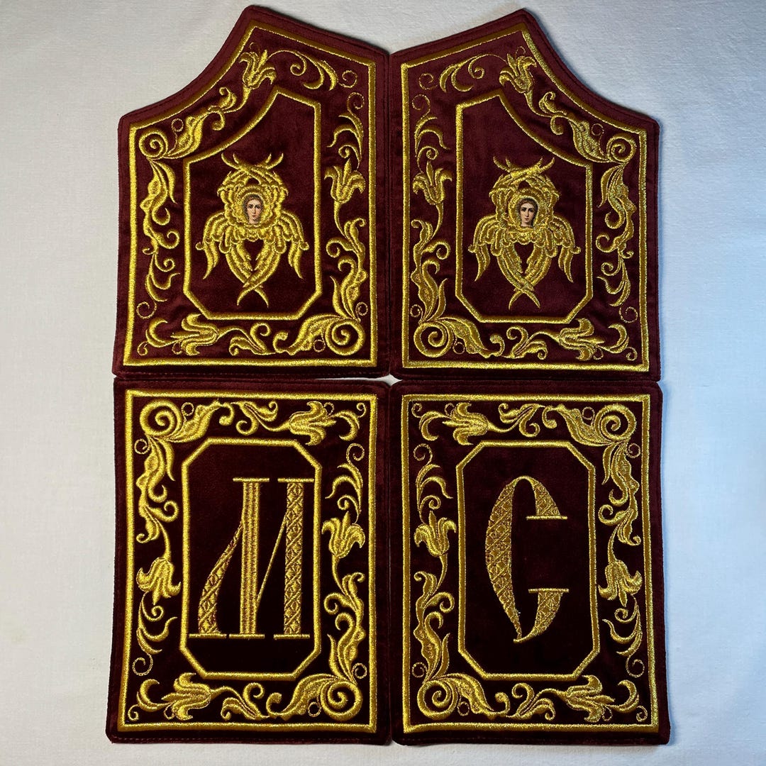 Liturgy Lettering Bishop's Tablets With Embroidered Letters | Burgundy With Gold Bishop's ...