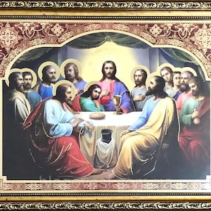 Icon of Jesus Christ Last Supper | Orthodox icon in frame | 32×38.5 cm | Wall icon | Large Orthodox icon | Eucharist icon | Church icon |