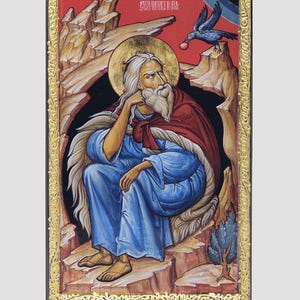 Icon of Saint Prophet Elijah on wooden base | Author&#39;s wooden icon | Icon Holy Prophet Elijah | Icon on board | 15x20 cm or 20x28 cm |