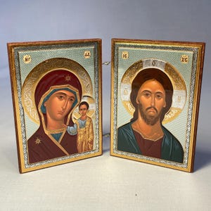 Folding Icon | Jesus Christ Mother of God Byzantine style | Orthodox Icon | Wooden Icon | Small Icon | Pocket Icon | Orthodox Kazan icon |
