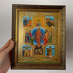 Icon wooden frame Resurrection Christ | Jesus Christ | Icon under glass | Orthodox icon | Lithography gold stamping | 27x22 cm | Icon Christ image 9