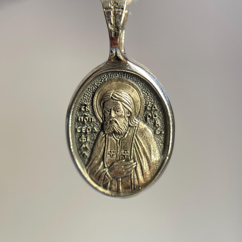 Saint Seraphim of Sarov oval pendant | Amulet Seraphim | Silver 925 | Handmade necklace | Orthodox pendant | Medallion Serafim Sarovskiy | image 6