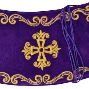Liturgical cuffs for an Orthodox priest | Purple with gold priest velvet armlets Divine Liturgy | Priest lilac armbands for Orthodox Church