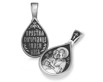 Silberanhänger Muttergottes | Amulett Muttergottes | Medaillon Maria | Symbol Jungfrau Halskette | Silber 925 | Pochaev Symbol Anhänger | Tropfen Anhänger |