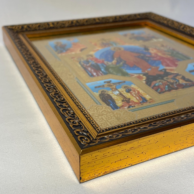Icon wooden frame Resurrection Christ | Jesus Christ | Icon under glass | Orthodox icon | Lithography gold stamping | 27x22 cm | Icon Christ image 18
