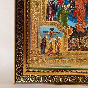 Icon wooden frame Resurrection Christ | Jesus Christ | Icon under glass | Orthodox icon | Lithography gold stamping | 27x22 cm | Icon Christ image 4