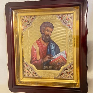 Icon in wooden frame Apostle Jude Thaddeus Brother Lord | Icon under glass with decoration | Orthodox icon | Lithography icon | 28x32 cm |