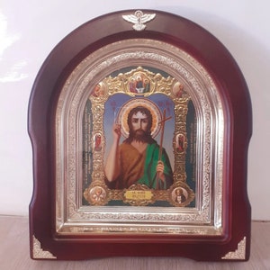 Icon 3D effect wooden frame arch John the Baptist | Arch Wooden icon | Icon under glass | Icon Orthodoxy Arch icon | Icon John Baptist |