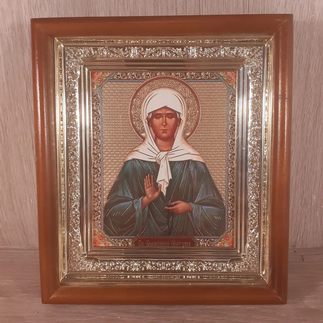 Icon in Wooden Frame Matrona of Moscow | Icon Under Glass With ...