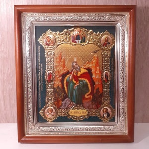 Icon 3D effect in wooden frame Prophet Elijah | Icon under glass with decoration | Orthodox icon | Lithography icon | Icon Elias 15x17 |