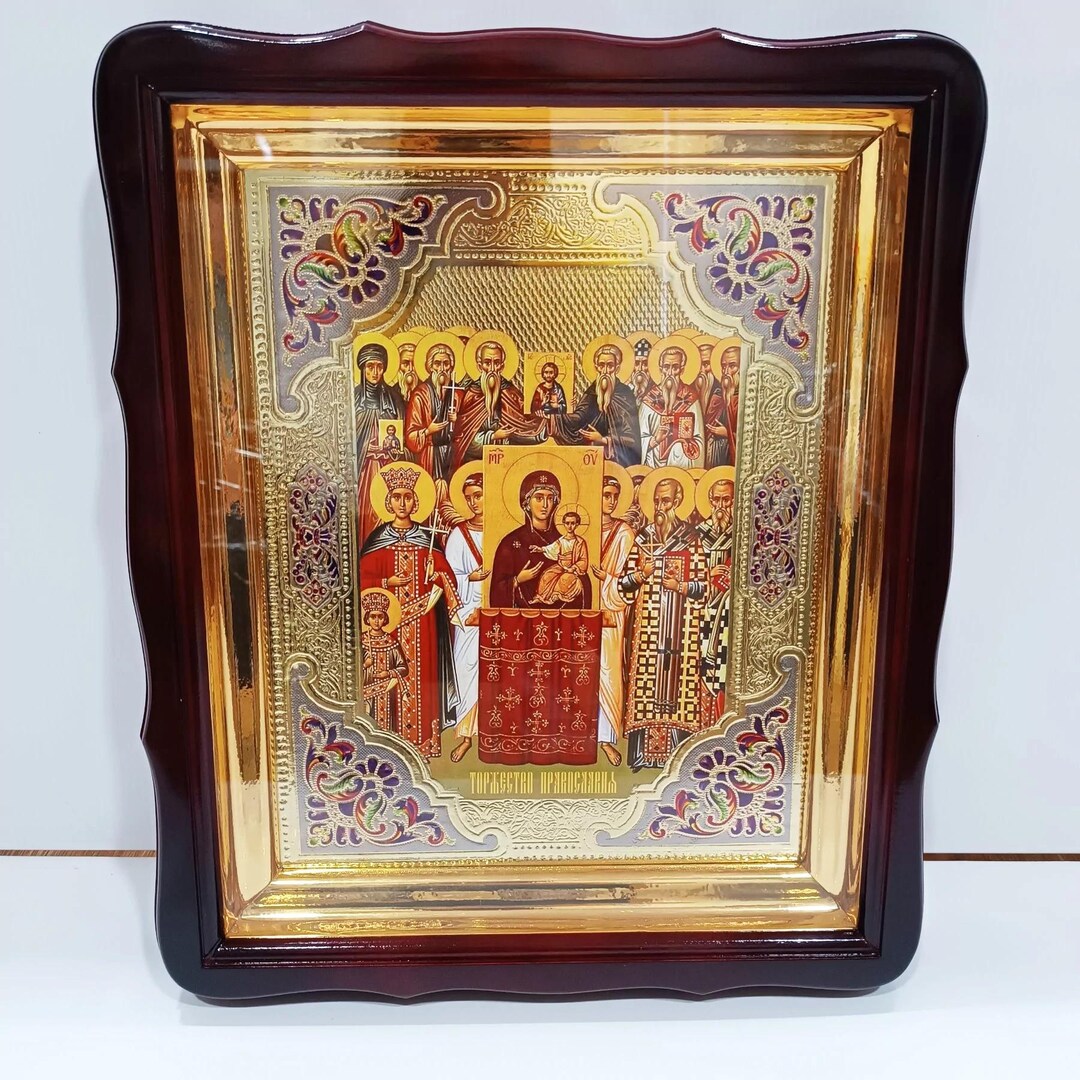Church Icon on Lectern in Wooden Frame Triumph of Orthodoxy | Icon ...