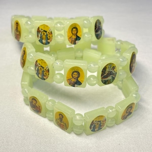 Phosphor bracelet | Glowing bracelet with icons | Elastic bracelet | Orthodox bracelet | Bracelet with Jesus Christ | Bracelet with Virgin |