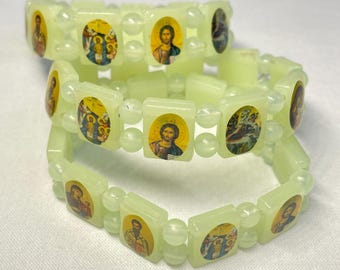 Phosphor bracelet | Glowing bracelet with icons | Elastic bracelet | Orthodox bracelet | Bracelet with Jesus Christ | Bracelet with Virgin |