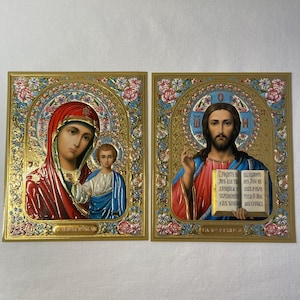 Paper set icon Icon of Jesus Christ Icon of the Virgin | Icon with enamel | Icon Orthodox Icon Christian Icon for home | Icon for church |