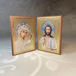 Folding Icon | Double Icon | Jesus Christ Mother of God | Orthodox Icon | Wooden Icon | Small Icon | Pocket Icon Orthodox Shrine Kazan icon