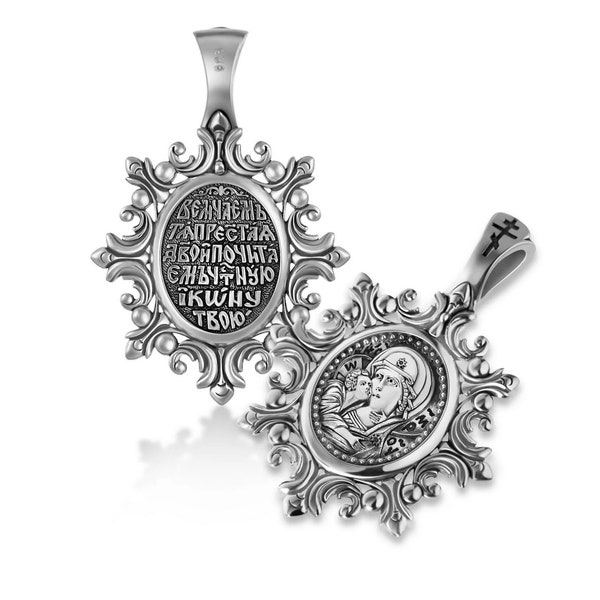 Silver pendant Virgin of Vladimir | Amulet Mother God | Silver 925 | Handmade Necklace | 4.5 grams | Mother God eight-pointed medallion |