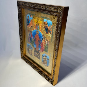Icon wooden frame Resurrection Christ | Jesus Christ | Icon under glass | Orthodox icon | Lithography gold stamping | 27x22 cm | Icon Christ image 13