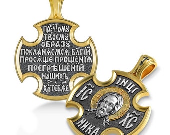 Silver pendant gilding Savior | Medallion Jesus | Silver 925 | Amulet Jesus Christ | Cross pendant | Orthodox pendant | Gold 999 | Handmade