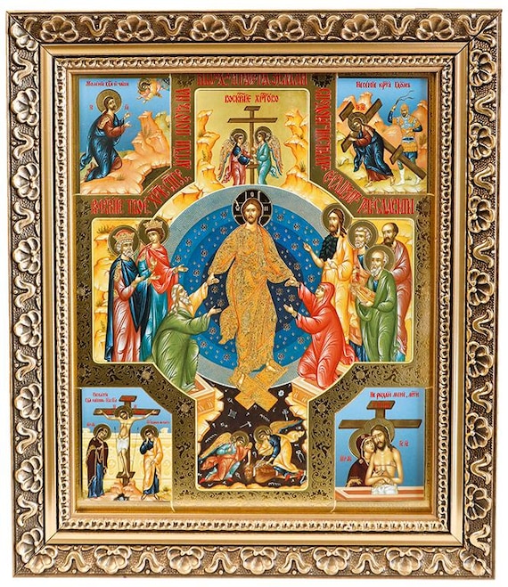 木製フレームのキリスト復活イコン | イエス・キリスト | ガラスケース