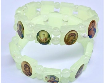 Phosphor bracelet | Glowing bracelet with icons | Elastic bracelet | Orthodox bracelet | Bracelet with Jesus Christ | Bracelet with Virgin |