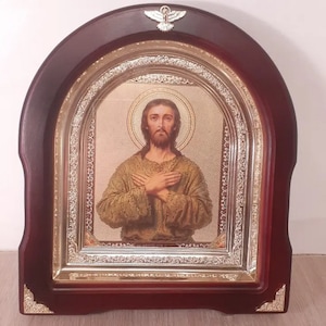 Icon wooden frame arch Saint Alexis man God | 25х27.5 cm | Arch Wooden icon | Icon under glass | Icon Orthodoxy Saint Alexiy | Icon Alexey |