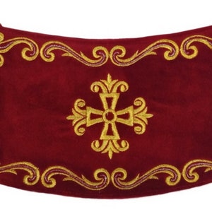 Liturgical cuffs for an Orthodox priest | Red with gold priest&#39;s velvet armlets for Divine Liturgy | Priest red armbands for Orthodox Church
