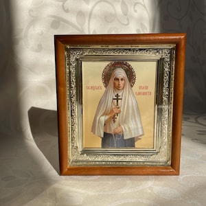 Icon in wooden frame Holy Martyr Grand Duchess Elizabeth | Icon under glass with decoration | Orthodox icon | Lithography icon | Elizaveta |