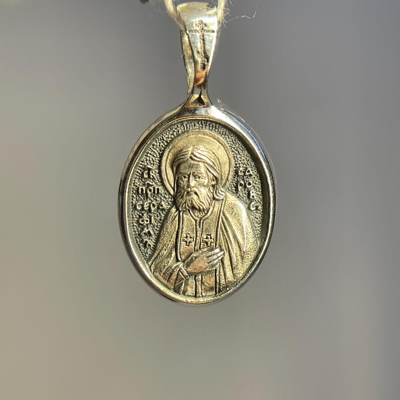 Saint Seraphim of Sarov oval pendant | Amulet Seraphim | Silver 925 | Handmade necklace | Orthodox pendant | Medallion Serafim Sarovskiy | image 5