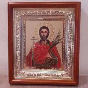 Icon in wooden frame Holy Great Martyr John Sochavskiy | Icon under glass with decoration | Orthodox icon | Lithography icon | 15x17 cm |