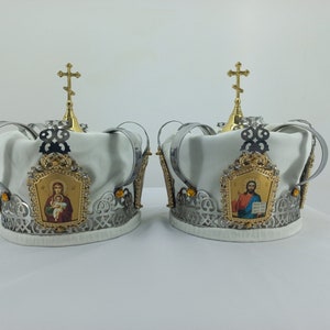 Orthodox wedding crowns of couples | Crowns white weddings | Crown-shaped crowns Orthodox weddings | Metal crowns bride and groom wedding |