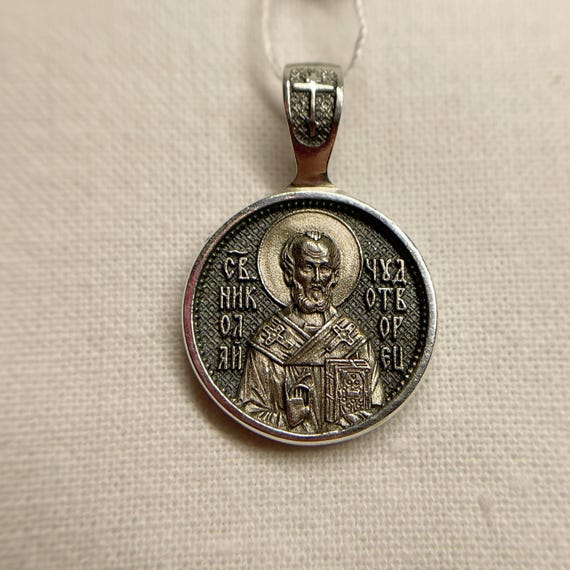 Silver pendant Saint Nicholas Wonderworker | 925 Silver | Round Pendant Medallion | Icon necklace | Amulet Nicholas | Medallion Nicholay |