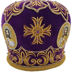 Mitra sacerdote Betlemme viola-oro / Mitra in velluto di alta qualità / Mitra sacerdote ricamata decorata / Sacerdote viola oro / Vifleemskaya /