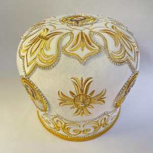 Mitra del sacerdote Betlemme bianco-oro / Mitra di velluto di alta qualità / Mitra del sacerdote ricamata decorata / Mitra del sacerdote bianca / Vifleemskaya /
