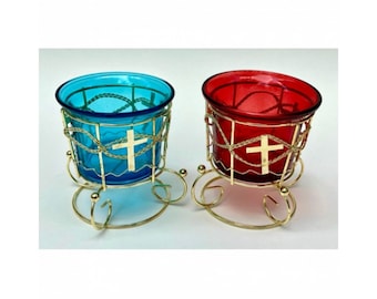 Lampada with glass | Lampada table | Lampada with gold | Lampada for the house | Lamp with a cross | Openwork lamp | Red lampada | Blue lamp