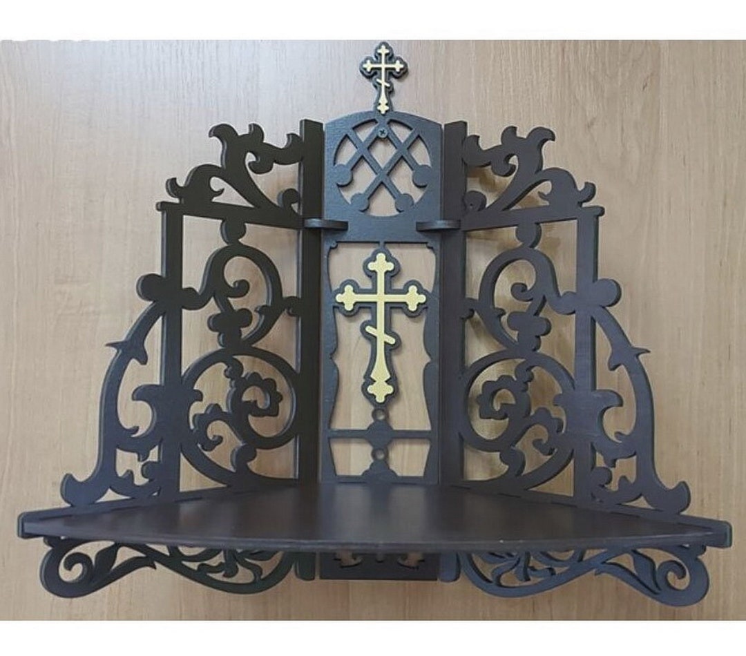 Carved Wooden Shelf for Icons Handmade Wooden Shelf 40x40cm Corner