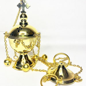 Censer for Divine Liturgy | Censer for coal and incense | Christian censer for Orthodox service church | Censer with callers made of brass |