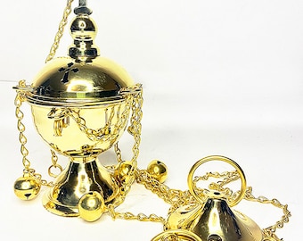 Censer for Divine Liturgy | Censer for coal and incense | Christian censer for Orthodox service church | Censer with callers made of brass |