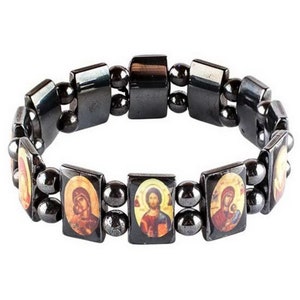 Hematite bracelet with icons | Bracelet with saints | Orthodox bracelet | Natural hematite | Bracelet for men and women |Christian bracelet|