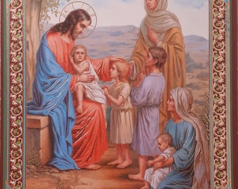 Paper Icon of Blessing Children | Icon with enamel | Icon Orthodox | Icon Christian | Icon for home | Icon for temple | Lord bless children