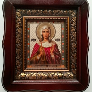 Icon in wooden frame Saint Martyr Christina | Icon under glass decoration | Orthodox icon | Lithography icon | 18.5x20.5 | Icon Christina |