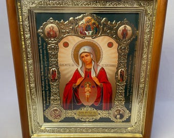 Mother of God Antique orthodox hand painted icon 19c. in wooden