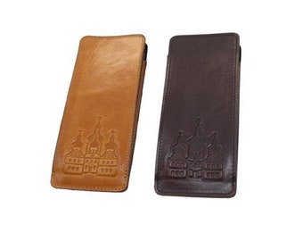Leather Glasses Case | Embossed Case | Leather case with a temple | Orthodox cover | Light brown case | Dark brown case | 17x7 cm |