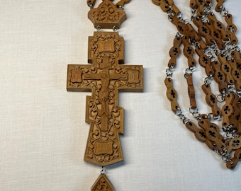 Cruz de premiación sacerdotal / Cruz pectoral de madera de pera / Sacerdote de la crucifixión / Cruz de madera tallada / Cruz de ayuno / Jesucristo / Cruz ortodoxa /