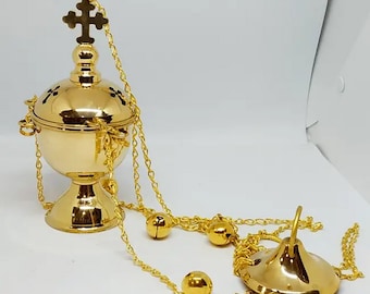 Censer priest for Divine Liturgy | Censer for coal and incense | Christian censer Orthodox service church | Censer with callers made brass |