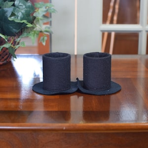 2 Hand Made Felt Black Top Hats For Crafting or Decorating -  3 1/4&quot; Tall